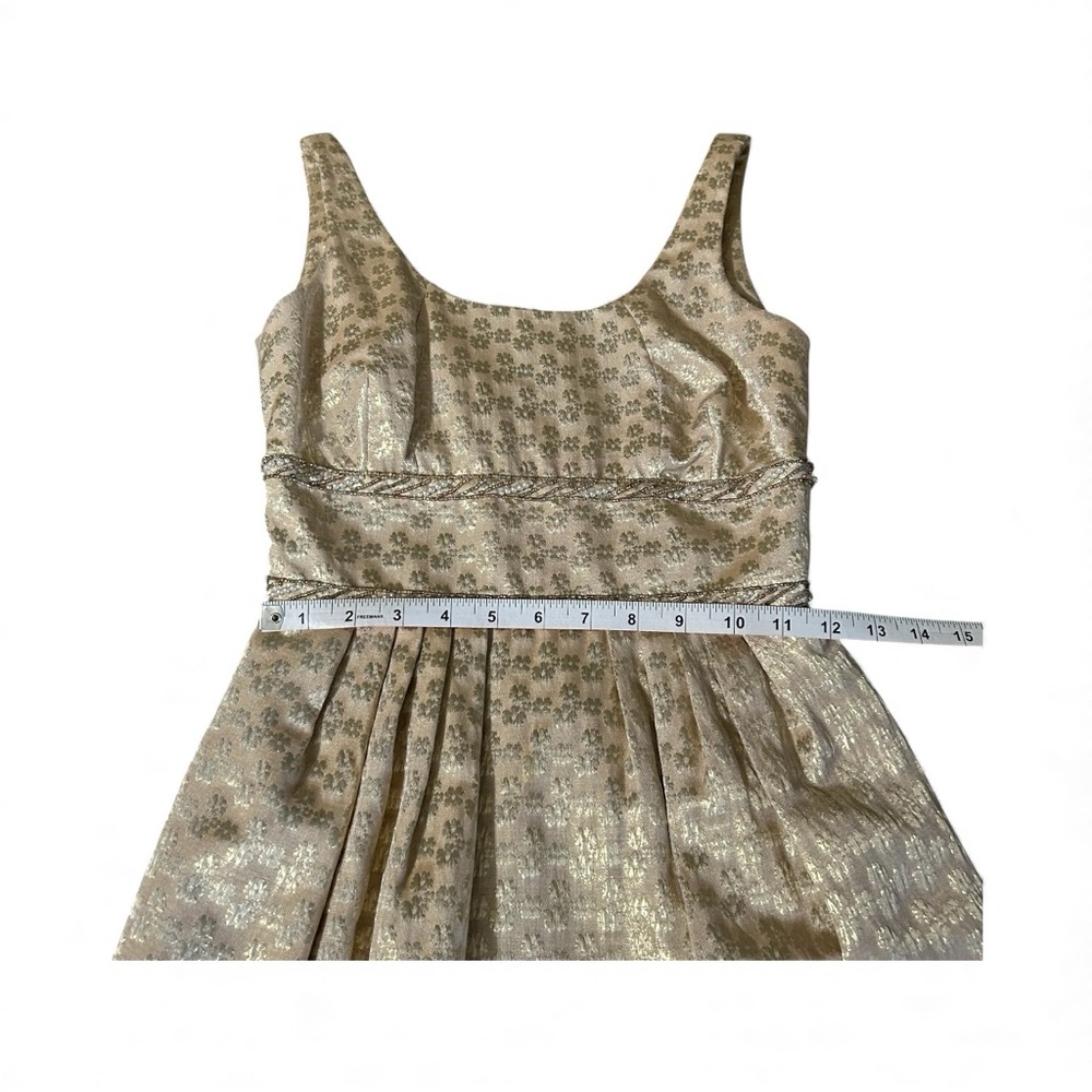 Carmen Marc Valvo Gold Metallic Brocade Fit & Flare Dress (Size 2) - Picture 6 of 10